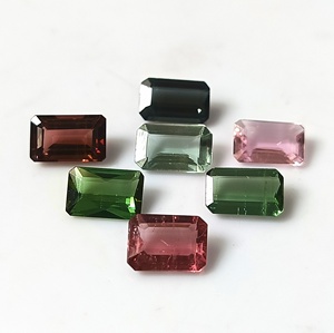 Calibrated Gemstone 6X9 MM 10.75 Carat 100% Natural Multi-Color Zambian Tourmaline Emerald Cut <b>7</b>-Piece Loose Set - Product Image 1