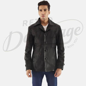 Blazer en cuir véritable noir pour homme, coupe classique ajustée, veste en cuir décontractée pour affaires, élégante, en peau de mouton souple - Product Image 1