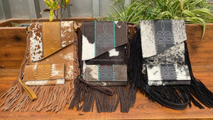 Western Boot Stitch Hair On cuero de vaca flecos bandolera y bota Stitch cuero de vaca genuino muñequera cartera conjuntos combinados - Product Image 4