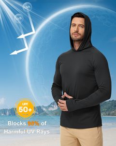 เสื้อตกปลาผู้ชายระบายอากาศได้ดี UPF 50+ มีฮู้ด แขนยาว ซับเหงื่อ แห้งเร็ว เหมาะสำหรับกิจกรรมกลางแจ้ง - Product Image 4