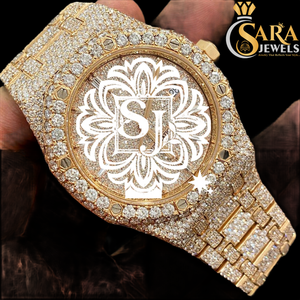 Sara Jewels Hip Hop Luxury Stainless Steel Fully Bust Quartz Analog Glass Watch Moissanite Diamond Black Dial 20mm Band Stylish - Product Image 3