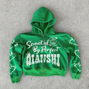 Sudadera con Capucha y Cremallera para Hombre QIANSHI, Estilo Urbano Oversize, Estampado Digital, Manga Regular, Tejido Transpirable 100% - Product Image 1