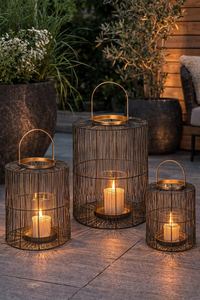 Metal <b>Lantern</b> Black and <b>Gold</b> Modern Boho <b>Lantern</b> with Glass Insert 3 Sizes Wire <b>Lantern</b> for Living Room Patio Balcon - Product Image 5
