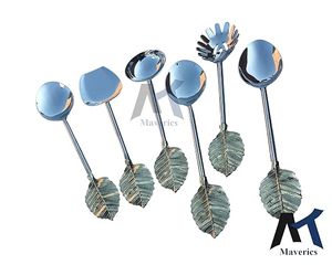 Serving Spoon Set Metal Leaf Handle <b>Mirror</b> Polish Long Handle Durable Modern Design Party Use - Product Image 2