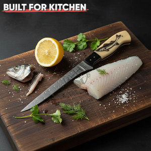 Couteau à filet en acier Damas fait main |   Couteau utilitaire de cuisine multi-usages ambidextre de 8 pouces |   Cadeau personnalisé avec poignée en os de chameau - Product Image 5