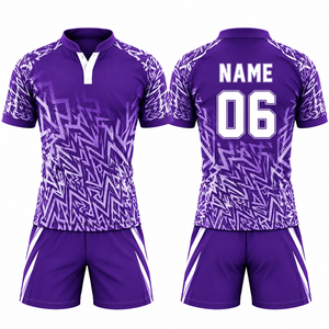 Ensemble de maillots de rugby personnalisés avec logo imprimé par sublimation, design graphique, séchage rapide, respirant, sans col, pour hommes, avec short - Product Image 2