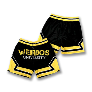 Shorts de sport unisexe Weirdos University noir et jaune, taille élastique, imprimé, respirant, en polyester, coupe régulière pour adulte - Product Image 2