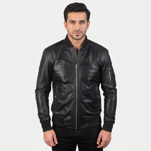Blouson aviateur en cuir véritable pour homme, noir, décontracté, qualité supérieure, vente directe d'usine, élégant et durable. - Product Image 6