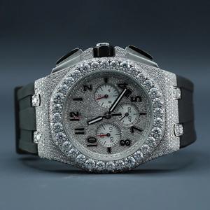 Montre de luxe en acier inoxydable avec diamants Moissanite, bracelet en caoutchouc et chaîne cubaine saphir 41 mm, pour homme, Royaume-Uni - Product Image 1