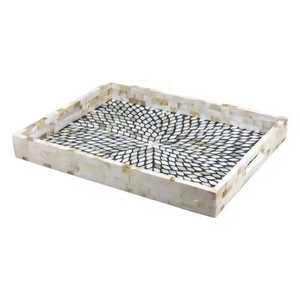 ถาดเสิร์ฟงานฝีมือทำจากเรซิ่นและมุกฝังลายอย่างยั่งยืน สำหรับงานแต่งงาน รอมฎอน อีด งานเฉลิมฉลอง รูปทรงสี่เหลี่ยมผืนผ้า สำหรับวางบนโต๊ะ - Product Image 2