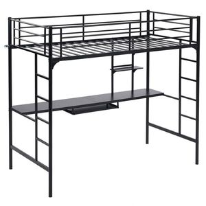 Letto in Ferro Nero 198*143*182cm con Ripiano, Design Moderno Convertibile e Regolabile con Funzioni di Stoccaggio per Uso Alberghiero - Product Image 2