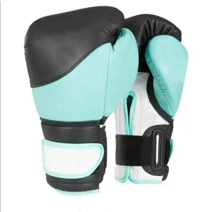 Gants de boxe en similicuir noir et vert menthe, fermeture à lacets, design antidérapant pour adultes - Product Image 4