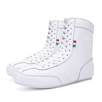 Chaussures de boxe blanches à tige haute, à lacets, respirantes, en cuir, pour hommes, avec prix abordable et service OEM ODM