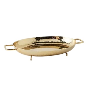 Plateau de service rond texturé argenté charmant avec poignées dorées en forme de nœud et bord festonné – Décoration d'intérieur mignonne pour la cuisine et centre de table - Product Image 1