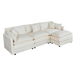 Divano Beige 21873 con Poggiapiedi, Arredamento per Soggiorno a 2 Posti - Product Image 1