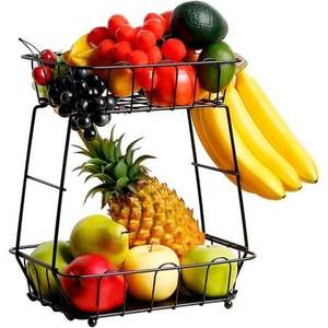 Panier à fruits à 2 niveaux de qualité supérieure pour comptoir de cuisine, panier à pain en métal, support à fruits, support de rangement pour légumes - Product Image 2