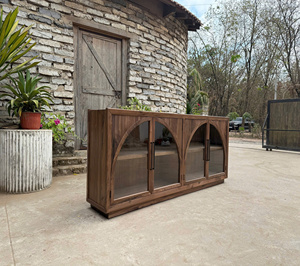 Armoire vintage de luxe en bois de noyer avec porte vitrée, rangement durable pour le salon. - Product Image 4
