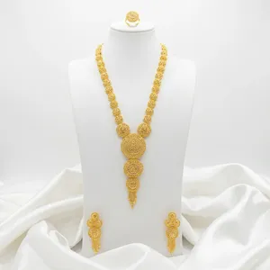 ชุดสร้อยคอทองคำชุบ 24K สุดหรูแบบยาวสไตล์แอฟริกัน พร้อมต่างหูและแหวนเข้าชุด บรรจุในกล่อง สร้อยแบบโซ่ เหมาะสำหรับงานแต่งงานแบบดั้งเดิมของเอธิโอเปีย - Product Image 1