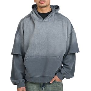 Sweat à capuche Streetwear d'hiver 100% coton épais pour hommes, coupe régulière, double couche, manches longues, impression numérique solide - Product Image 1