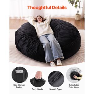 Poltrona Gigante a Sacco Impermeabile per Adulti con Rivestimento Lavabile in Velluto Olandese, Imbottitura in Schiuma ad Alta Densità, Fodera Rimovibile - Product Image 5