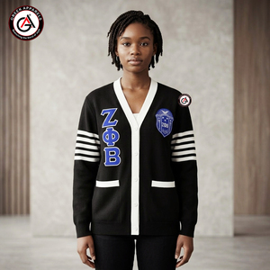 เสื้อคาร์ดิแกนอะคริลิกปักลาย Zeta Phi Beta สำหรับผู้หญิง |   ZOB Sorority ปักลายเรียบง่ายสไตล์วินเทจ ป้องกันริ้วรอย สำหรับสุภาพสตรีในฤดูหนาว - Product Image 4