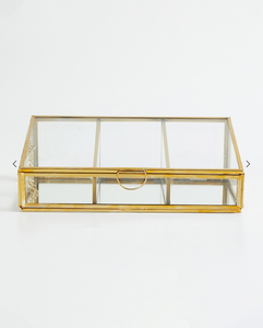 Designer Gold Metal Frame Glass Storage Case Luxury <b>Trinket</b> Organizer Transparent Jewelry Display <b>Box</b> Hinged Lid Decorative Home - Product Image 3