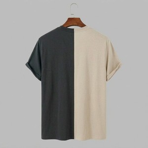 Camiseta de Hombre con Bloques de Color Neutros, Diseño Dividido en Negro y Beige, Algodón Minimalista, Estilo Casual Oversize, Moda Moderna, Logotipo Personalizado - Product Image 2