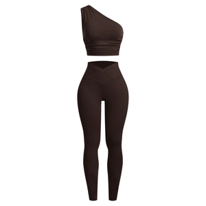 Conjunto de Yoga Acanalado con Logotipo Personalizado, 2 Piezas, Ropa Deportiva sin Costuras para Mujer, Leggings de Cintura Alta y Sujetador Deportivo para Entrenamiento - Product Image 4