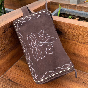 Étui à cosmétiques en cuir suédé véritable Western Boot Stitch pour femmes marron fourre-tout sacs de voyage de toilette sacs de maquillage - Product Image 2