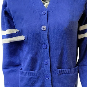 Nouveau cardigan bleu personnalisé à col en V, manches longues, tricoté avec des poches et des boutons, pour l'automne et l'hiver - Product Image 5
