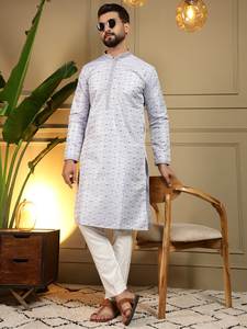 Ensemble Kurta Pyjama pour homme Vantara 06, tissu jacquard épais, coupe régulière, semi-coton, Chudidar, vêtements ethniques traditionnels indiens, tenue de fête - Product Image 4