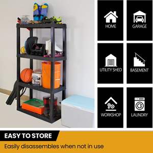 Heavy Duty 4-Tier <b>Plastic</b> Garage Storage <b>Shelf</b> Unit 57\"H X 14\"D X 30\"W Black 400 Lbs Total Capacity - Product Image 5