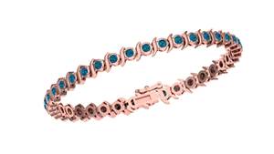 Bracelet tennis classique pour femme en or jaune 14 carats avec saphirs et diamants naturels, pierres précieuses rondes, sertissage simple, design de joaillerie fine - Product Image 1