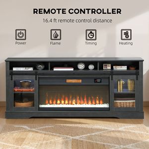 Meuble TV électrique personnalisable pour téléviseurs de 80 pouces, console en bois MDF avec rangement ouvert et armoires latérales, gris - Product Image 6
