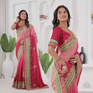 Sari Tradicional Indio para Fiestas, con Bordados, para Bodas y Eventos Festivos, Atuendo Elegante para Mujer - Product Image 1