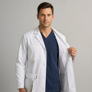 Bata de Laboratorio Médica para Hombre, Tela de Poliéster y Algodón, Uniforme de Doctor y Enfermero, Corte Regular, Ropa de Trabajo Resistente - Product Image 4