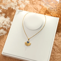 Collier pendentif œil du diable pour femmes, style hip-hop, en acier inoxydable 304 avec placage or électrolytique