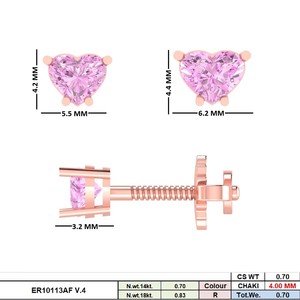 ต่างหูเพชรรูปหัวใจทรงรี 0.6 กะรัต สีชมพู เพชรเลี้ยงในห้องปฏิบัติการ ทองคำ 14K สีโรสโกลด์ สำหรับผู้หญิง สวมใส่ได้ทุกวัน งานแต่งงาน งานหมั้น หรืองานเลี้ยง - Product Image 3