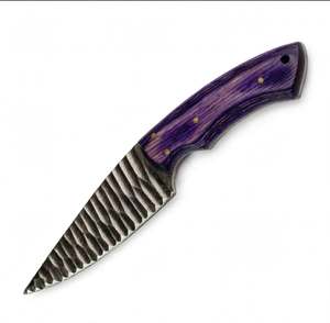 Couteau utilitaire artisanal en acier forgé, manche en bois de Pakka violet, motif cannelé, outil de artisanat - Product Image 6