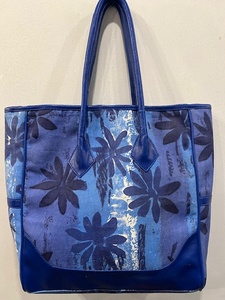Sac fourre-tout en coton à imprimé floral bleu pour femme, grande capacité, plage, usage quotidien, ouverture supérieure, deux poignées - Product Image 2