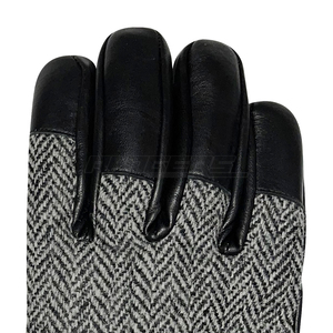 Gants en cuir tweed à carreaux gris et noir, personnalisables OEM, nouvelle mode, chauds, pour l'hiver, à doigts complets, pour hommes - Product Image 4