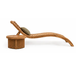 Chaise longue d'extérieur en teck massif, chaise longue de piscine, chaise inclinable de jardin avec table latérale pour hôtel, complexe hôtelier - Product Image 3