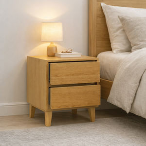 Mesa de Noche de Madera de Caucho con 2 Cajones, Estilo Minimalista, Fabricada en Vietnam (OEM/ODM), Muebles de Dormitorio, Mesa Auxiliar de Madera - Product Image 1