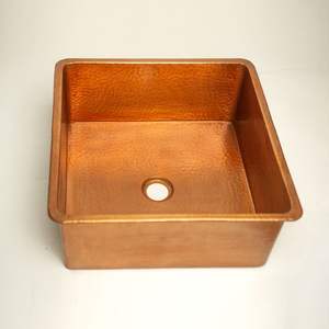 Fregadero de cocina de cobre martillado a mano, estilo rústico con delantal frontal, fregadero de cocina de cobre puro de un solo tazón con acabado antiguo para el hogar - Product Image 6