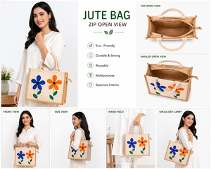 Geometric Printed Jute Tote <b>Bag</b> Eco Friendly Reusable Shopping <b>Bag</b> Zipper Closure Custom Logo Corporate <b>Gift</b> - Product Image 4