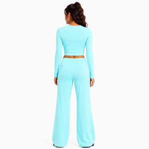 Custom Letter Yoga Sets Women <b>Long</b> <b>Sleeve</b> Crop <b>Top</b> High Waist Flared Leggings 2 Piece Outfit <b>Gym</b> Activewear Trendy Workout Set - Product Image 3