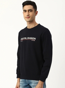 Sudadera Negra de Cuello Redondo para Hombre, Corte Regular, Logotipo Estampado, Informal, Tejida, 100% Algodón, para Otoño - Product Image 3
