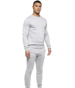 Men's Gray Crew Neck Sweatshirt And Pants <b>Set</b> Solid Color Casual <b>Knitted</b> Autumn Wear Tracksuit For Men - Product Image 3