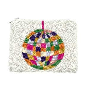 Pochette à monnaie Op Art perlée faite à la main pour femmes et filles, porte-monnaie zippé en perles de rocaille, boucles d'oreilles en perles brodées, motif cœur, Inde - Product Image 4