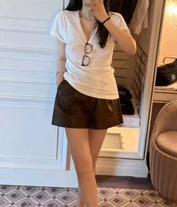 Custom Genuine Leather Women Short Manufacture <b>Maker</b> Lambskin Ladies Black High Waist Regular Fit Women's Shorts - Product Image 6
